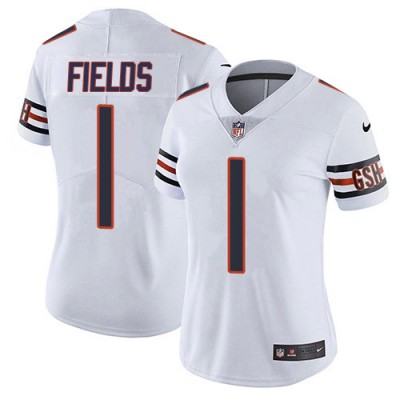 Nike Chicago Bears #1 Justin Fields White Women's Stitched NFL Vapor Untouchable Limited Jersey